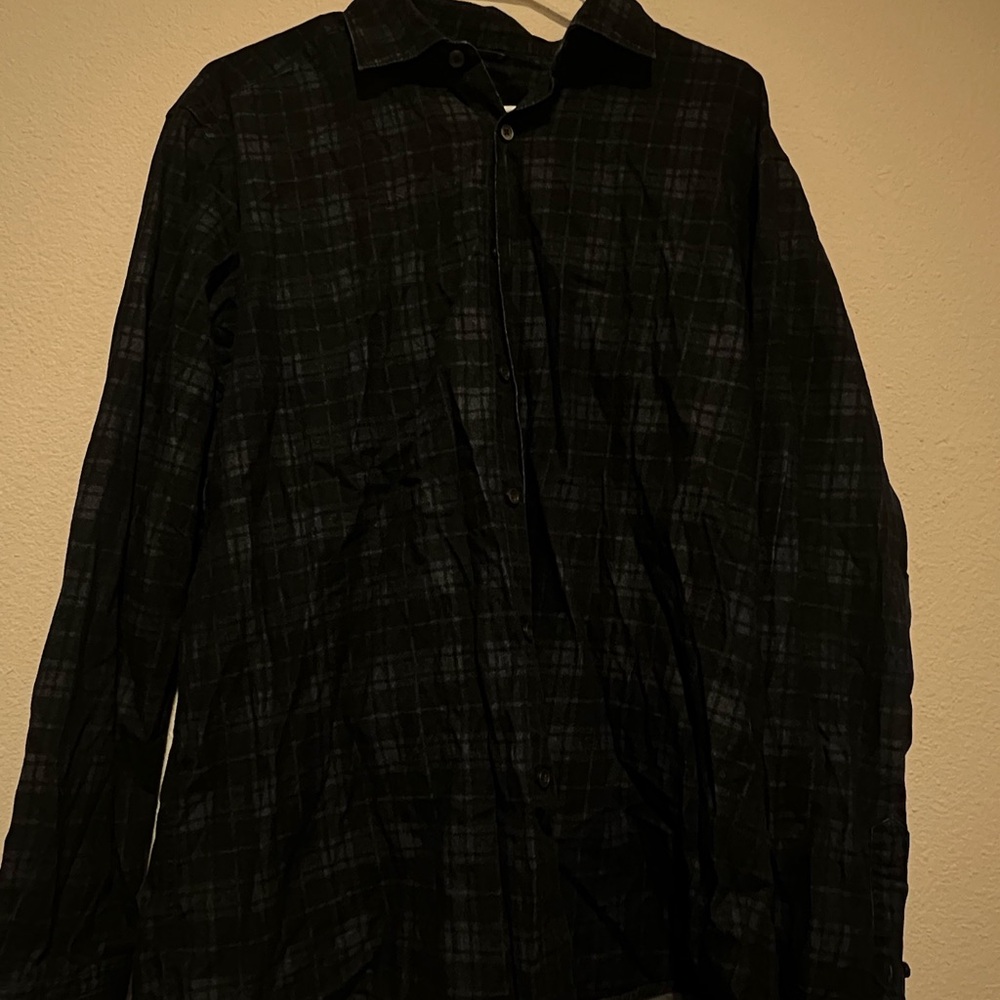 Plaid   Ermenegildo Zegna Black and Gray Button-Up Shirt